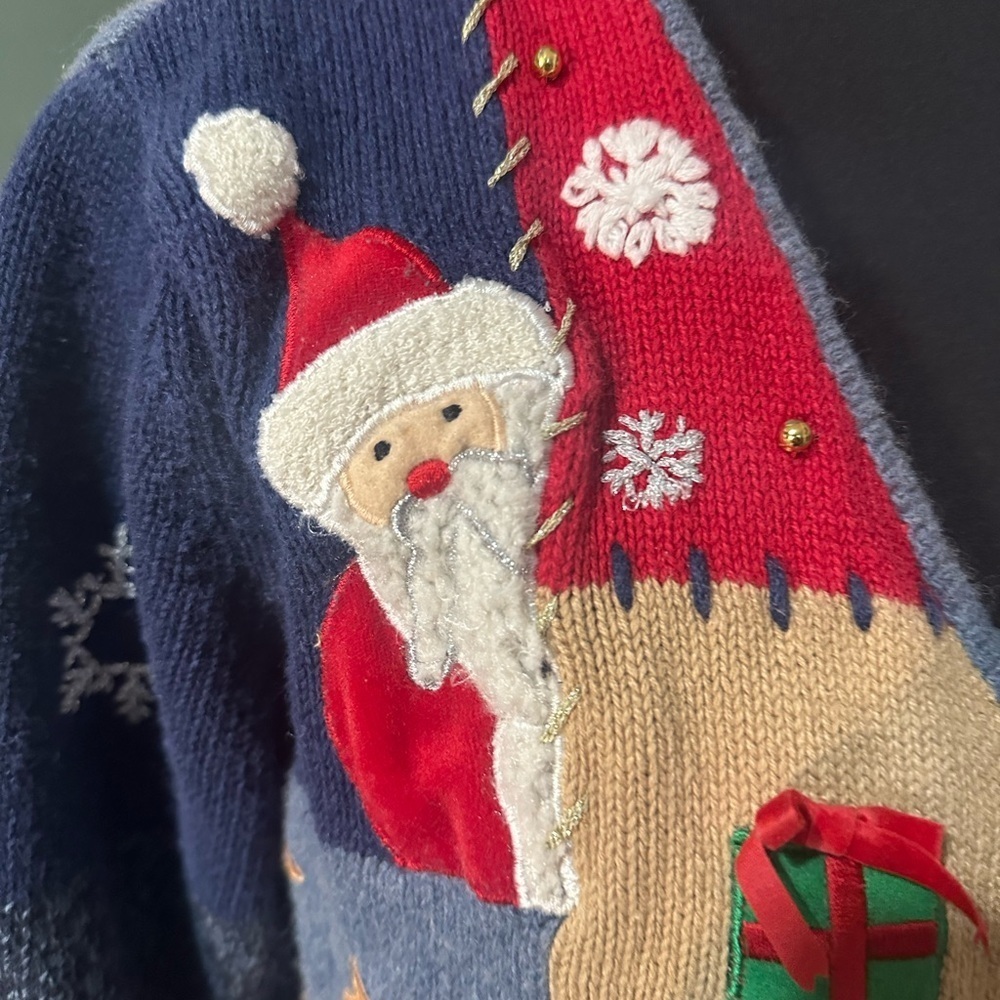 Vintage Studio Joy Patchwork Holiday Cardigan with Festive Embroidery size S - Picture 5 of 8